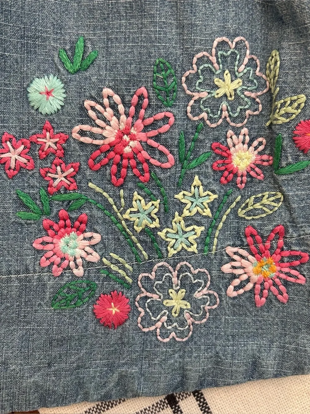 Vintage OshKosh Girls 6x Denim Skirt with Floral Embroidery and Tie Waist
